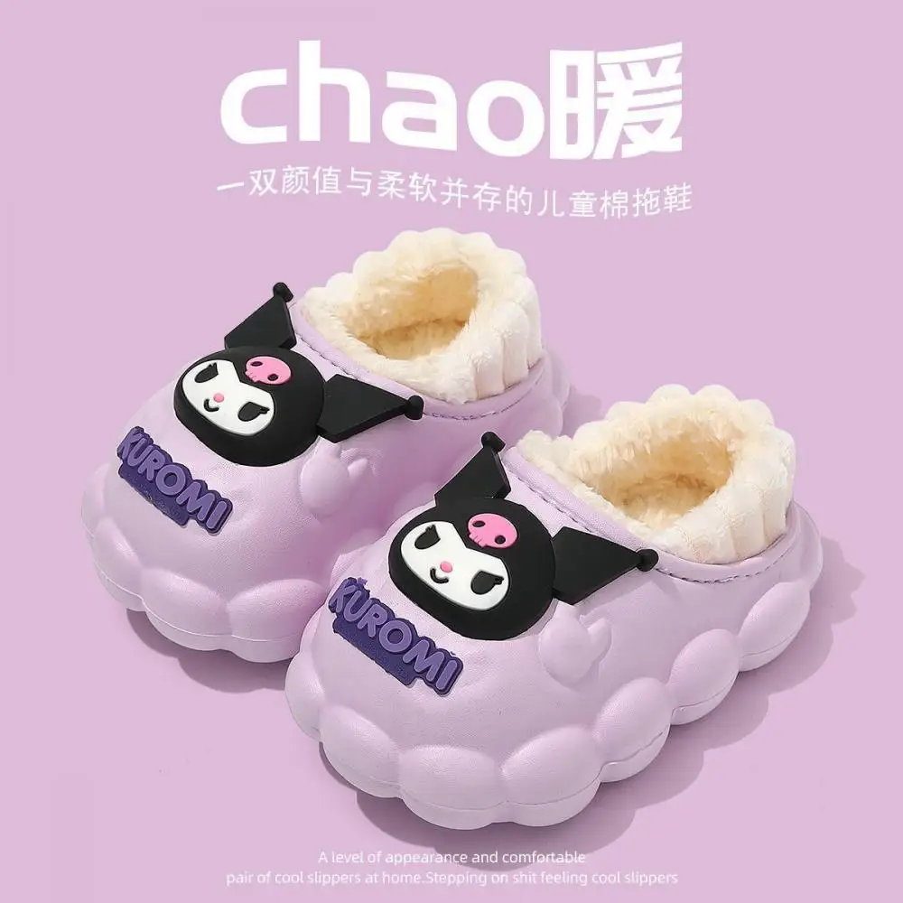 

Sanrio Hello Kitty Girls Plush Slippers Kuromi Anti-Slip Keep Warm Indoor Slippers Kawaii Flip Flops Child Cartoon Cotton Shoes