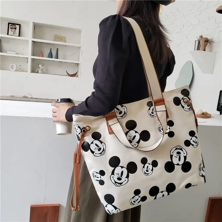 Płócienna torba Disney Mickey Mouse damska torba o dużej pojemności torba na uchwyt na ramię damska torba kurierska wiadro Casual Tote
