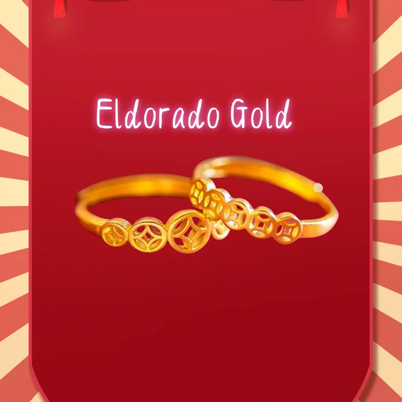 

2025 2025 9999 Real Gold 24K Vintage Money Ring Fashion Ethnic Rich Money Coin Couple Ring