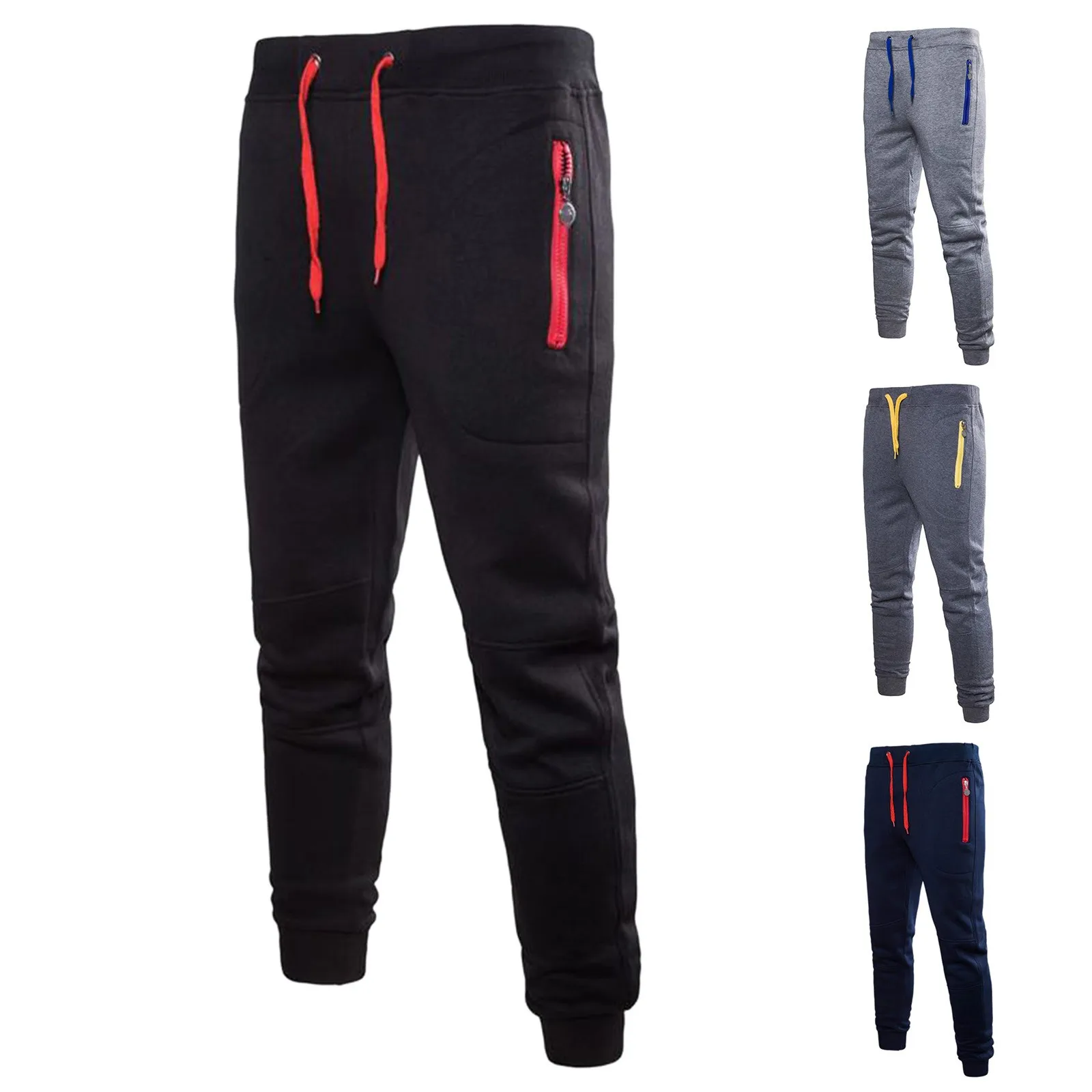 

Mens Sports Running Pants With Zipper Pockets Elasticity Long Trousers Tracksuit Fitness Workout Joggers Training Gym Sweatpants