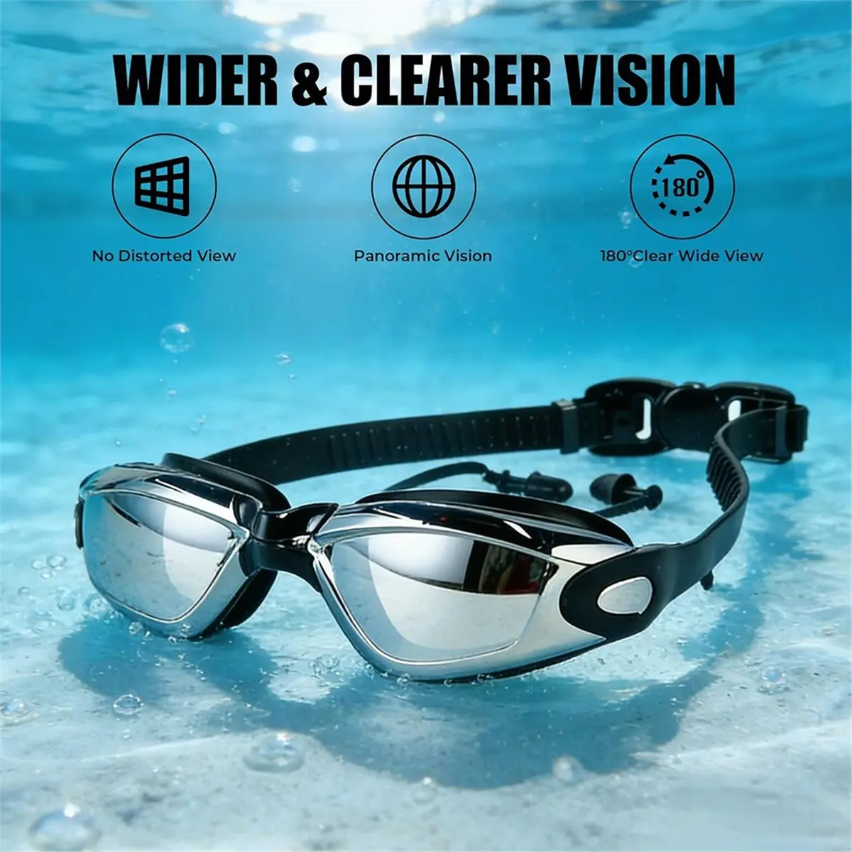 618 Mega Sale Swimming Goggles Anti-Fog UV Protection Goggles No Leaking Integrated Earplug Adjustable Silicone Strap Goggles