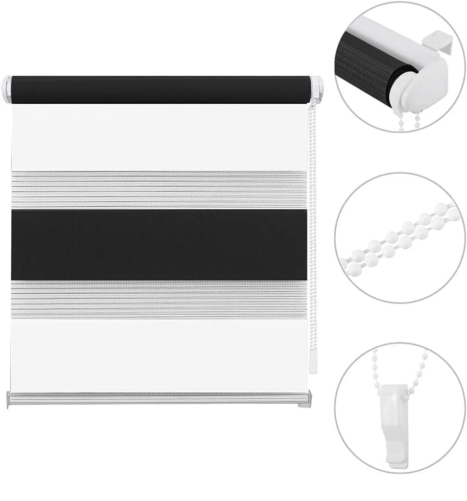 Eurohome Dubbele Jaloezieën voor Klemmen Zonder Boren 120x150 cm Wit-Zwart-jaloezieën Dag-nacht, raamafdekkingen, framejaloezieën, slaapkamerjaloezieën, raamjaloezieën, binnenjaloezieën,