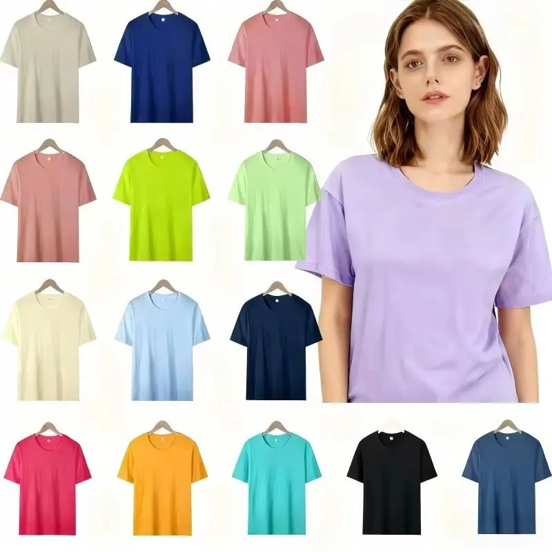 100% Cotton Solid Tshirts Woman Short Sleeve Fashion Brand Trend Casual Soft Clothing Tees Customized Products Summer Tops
