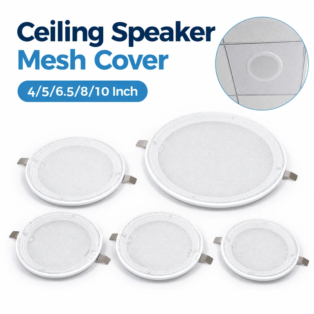 1Pcs 4/5/6.5/8/10 Inch Ceiling Speaker Mesh Cover White Plastic Frame Speaker Grille Cover Spring Clip Attachment Steel Mesh