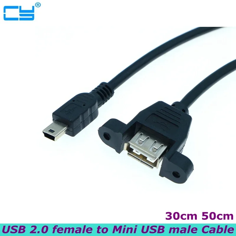 With Panel Mount Screw Hole Lock Connector Adapter Connector for Computer 30cm Mini USB Male to USB 2.0 Female Extension Cable