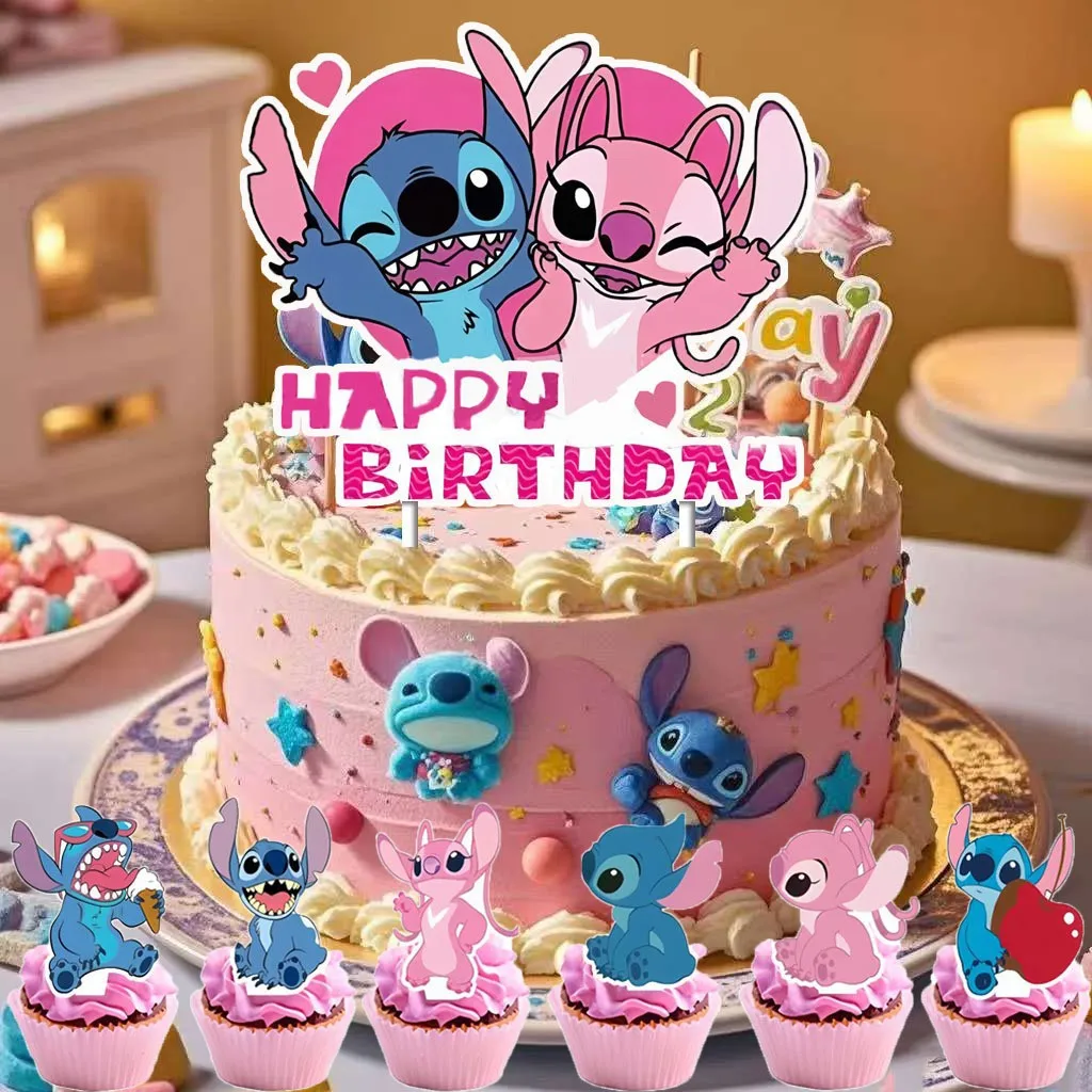 Stitch Cake Topper Set,Stitch Happy Birthday Cake Topper with Cupcake Toppers, Stitch Themed Party Supplies for Birthday Baby view 2