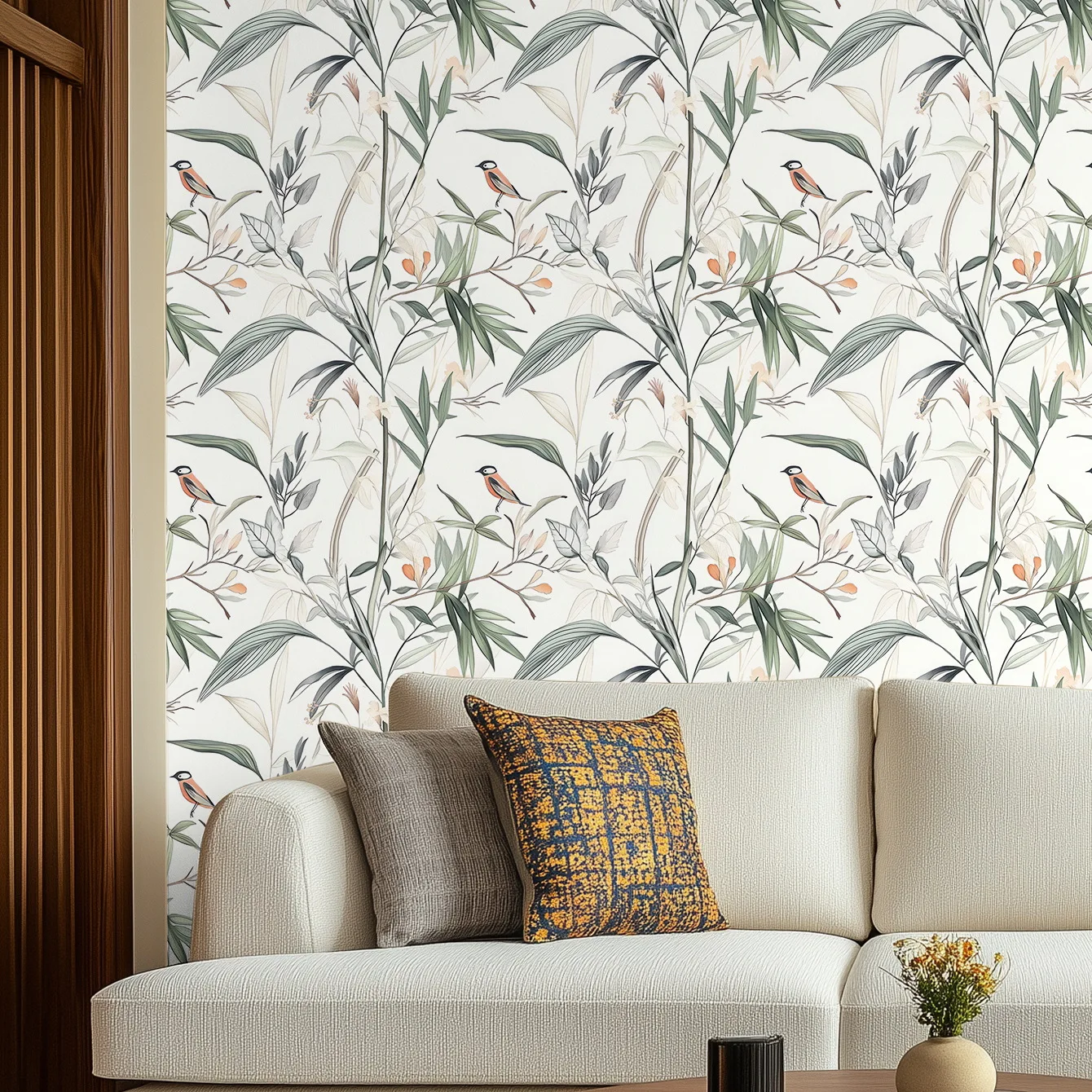 Floral Peel and Stick Wallpaper Green Leaves Birds Contact Paper DIY Self Adhesive Removable Wallpaper for Cabinet Vinyl Roll