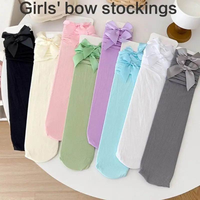 

Girls Knee Length Socks Lovely Bowknot Accent 3-13T Kids Sweet Charm Hosiery Stylish Stockings for Daily & Party P31B