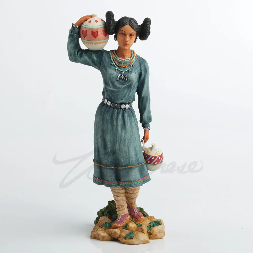 Native American Indian Maiden Carrying Water Jug Hand-Painted Resin Figurine Spiritual Nature Decor Unique Ethnographic Gift