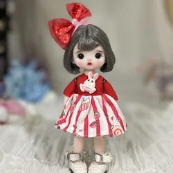 16CM 미니 귀여운 BJD 패션 공주 인형 복장 1/8 스케일 OB11 관절 움직일 수있는 바디 그림 인형 소녀를위한 장난감 선물