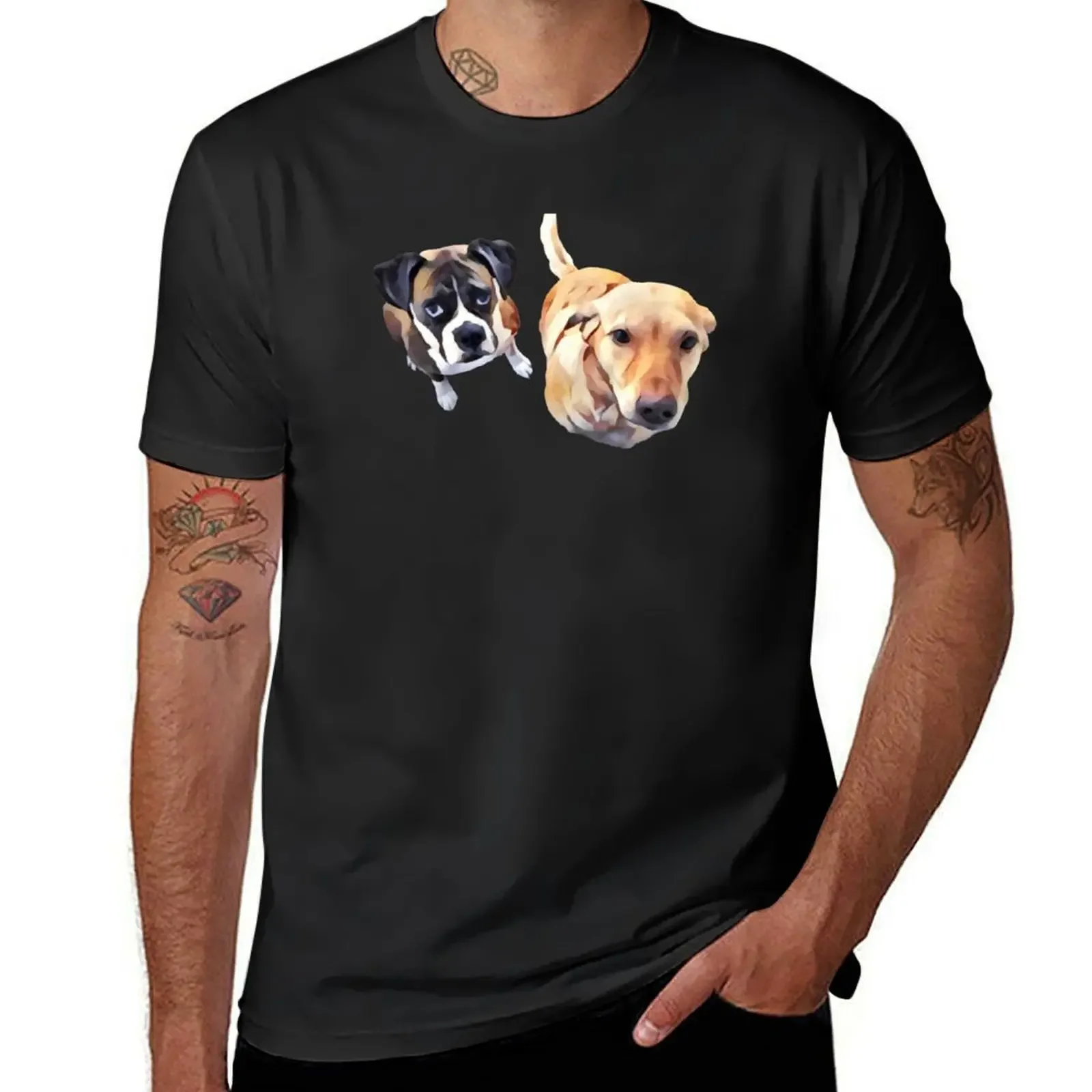 

Begging Dogs, Boxer and Yellow Lab Watercolor Portrait T-Shirt shirts graphic tees Louboutins mens clothing