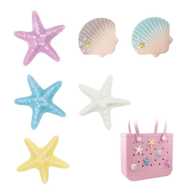 DIY Bogg Bag Decorative Accessories Personalized Identification Rubber Beach Bags Simulation Starfish Gradient Color Shell Decor