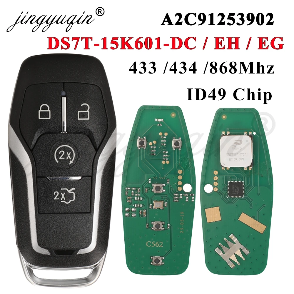 433/434/868MHz ID49 Keyless Smart Car Remote Key For Ford Mustang Mondeo Kuga Explorer Fusion 15K601-GM/DC/EH/EG/GL A2C31243602