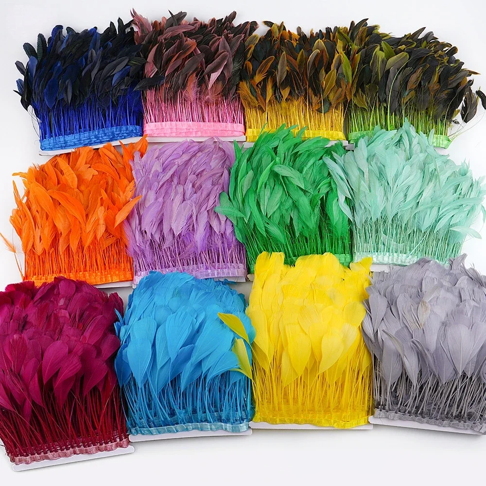 1-10M Chicken Goose Feather Ribbon Trim 10-19CM Natural Feather Fringe for Stage Outfits Dancewear Clothing Sewing Decor