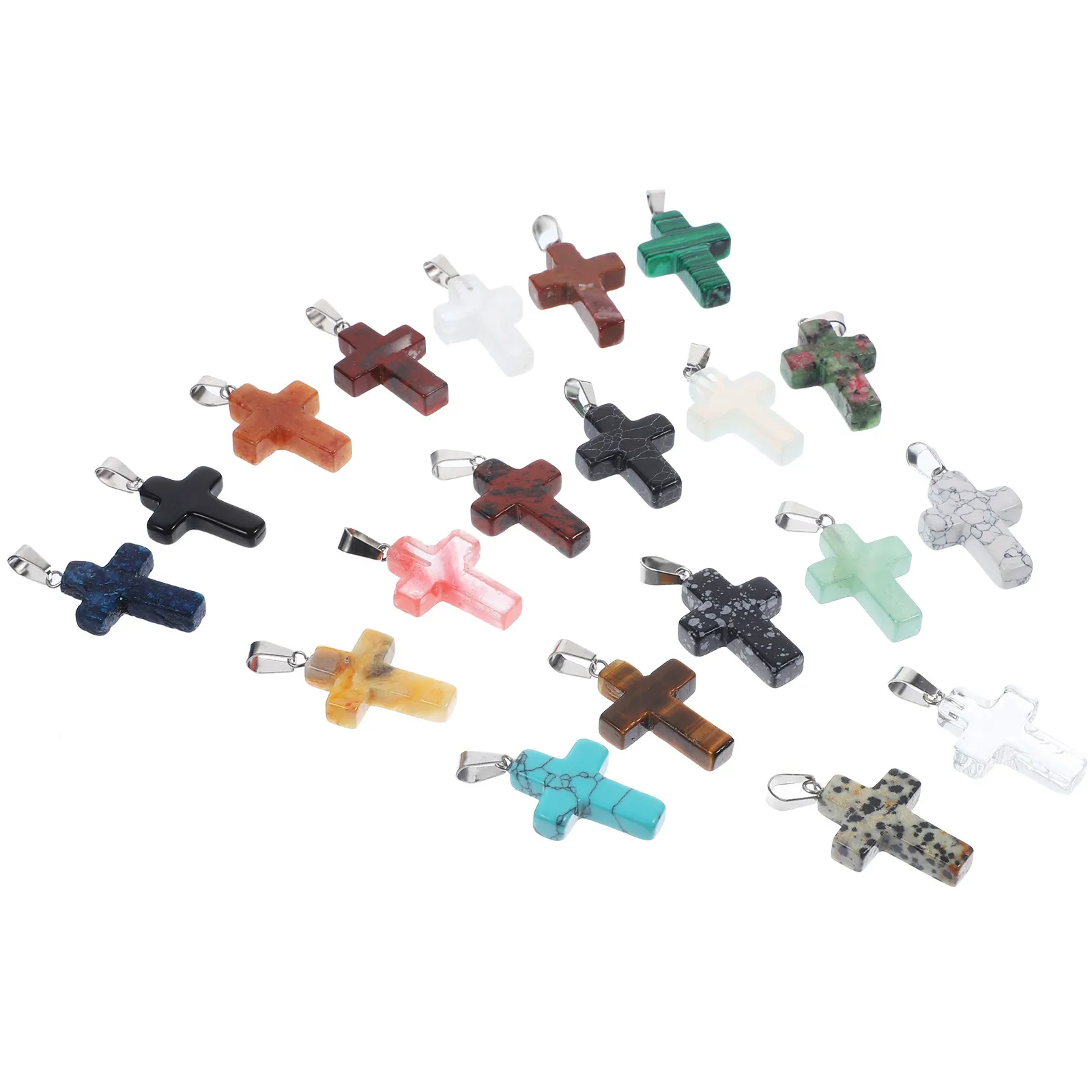 

20Pcs Natural Stone Cross Beads Smooth Surface Multi-Purpose Loose Beads for Jewelry Making Bracelets Necklaces DIY