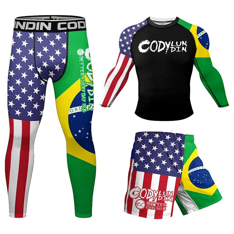 

Cody Men Rashguard MMA Jiu JitsuT-shirts+Pants 4 Pcs/Set Boxing Jerseys Bjj KickBoxing Muay Thai Shorts Fitness Clothe Fightwear