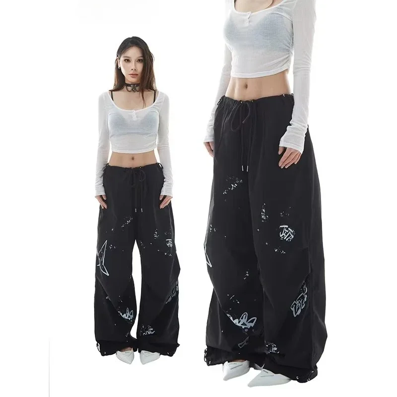

American national tide graffiti printing overalls jazz new American loose black dancing versatile pants