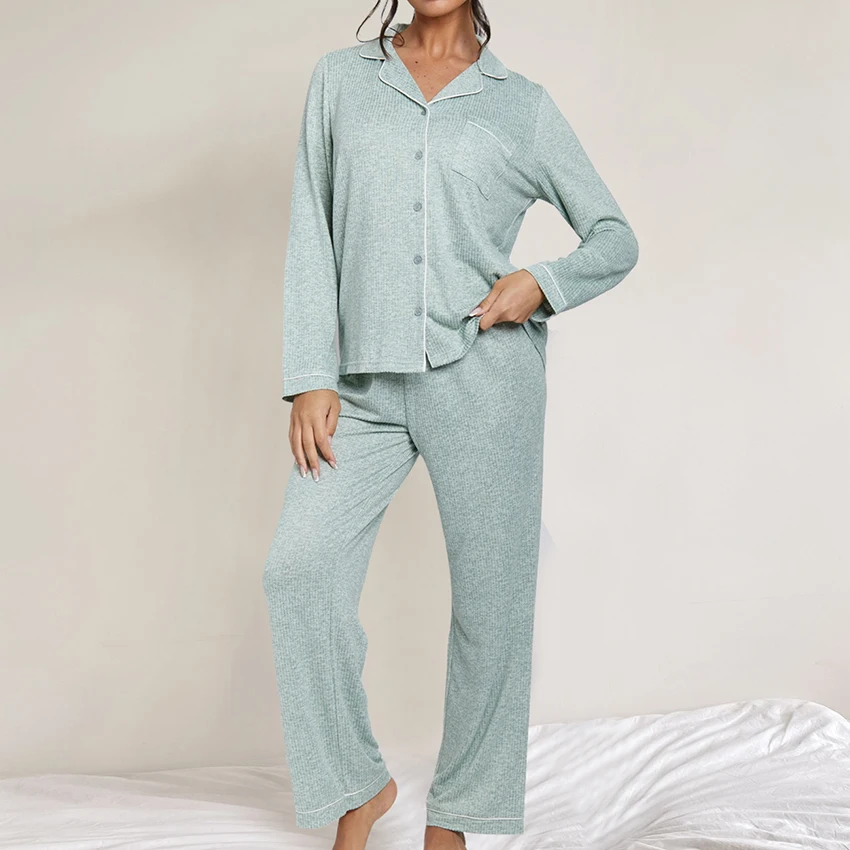 

HiLoc домашние вязаные брюки в полоску, комплекты пижам для женщин, элегантные рубашки на пуговицах с брюками с высокой талией, одежда для сна из 2 предметов, 2025 г.