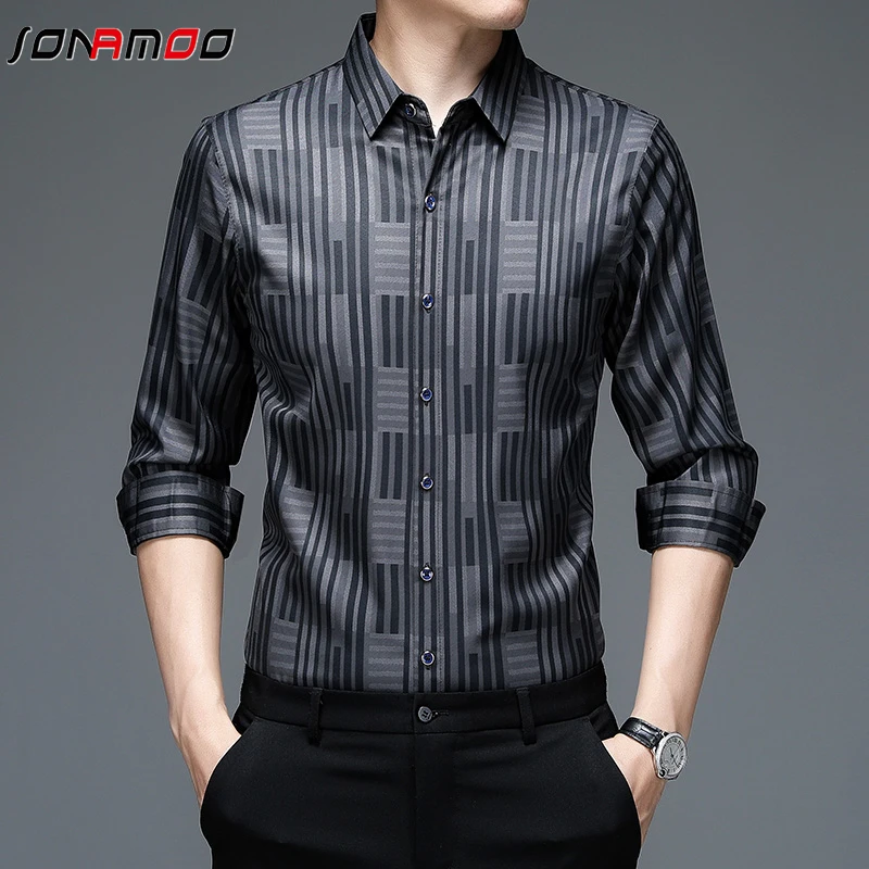 

New Men's Casual Printed Long Sleeved Lapel Shirt for Spring and Autumn Fashion Comfortable Wrinkle Free Top Without Ironing