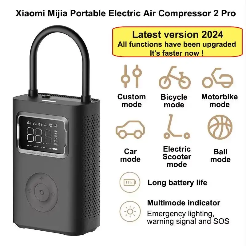 Xiaomi Mijia draagbare luchtcompressor 2/2D / 2PRO, slimme digitale bandenspanningsdetectie-inflator, draagbare elektrische luchtpomp