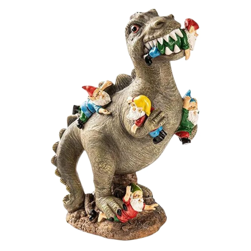 

Dinosaur Eating Gnomes Statues Dwarfs Resin Dinosaur Dwarf Figurine Handicraft Weatherproof Creative Funny Outdoor Decor