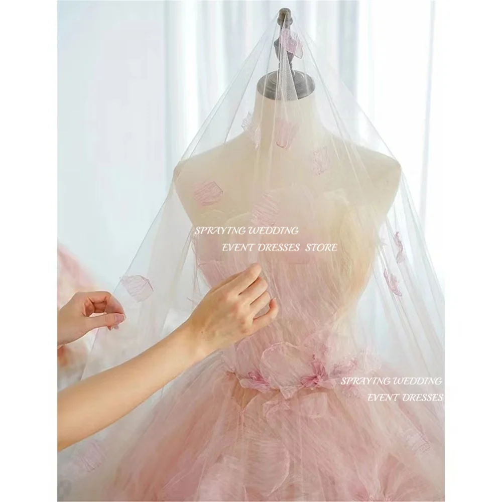 SPRAYING Colorful Wedding Dresses Korea Photo Shoot Gorgeous Corset Bridal Gown Strapless A-line Chapel Train Ball Gown Lace-up