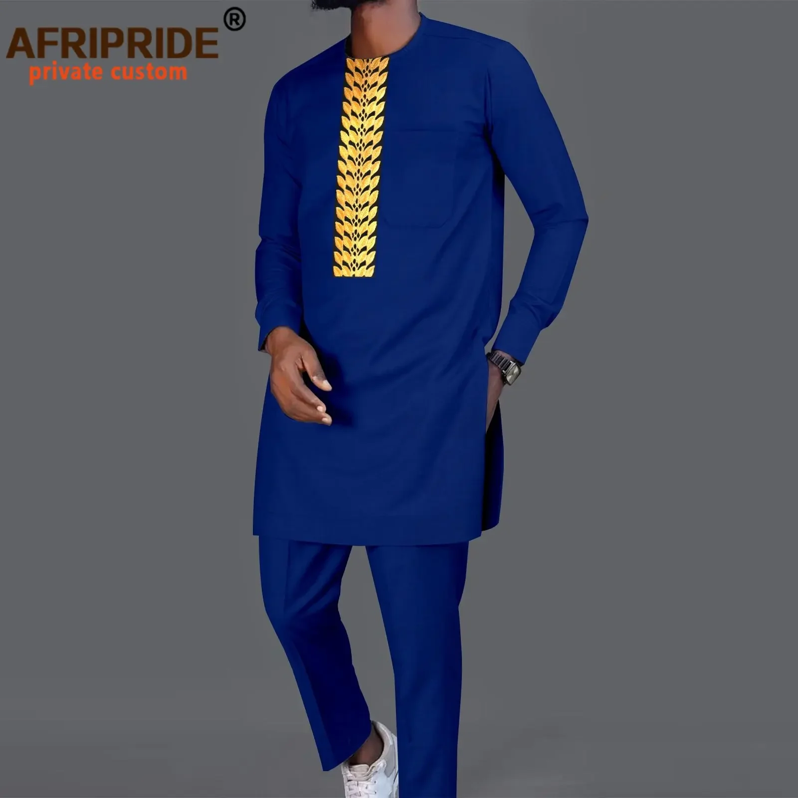 Men Tracksuit African Clothes Dashiki Embroidery Long Sleeve Shirts and Pant 2 Piece Set Ankara Outfits African Suits A2316046