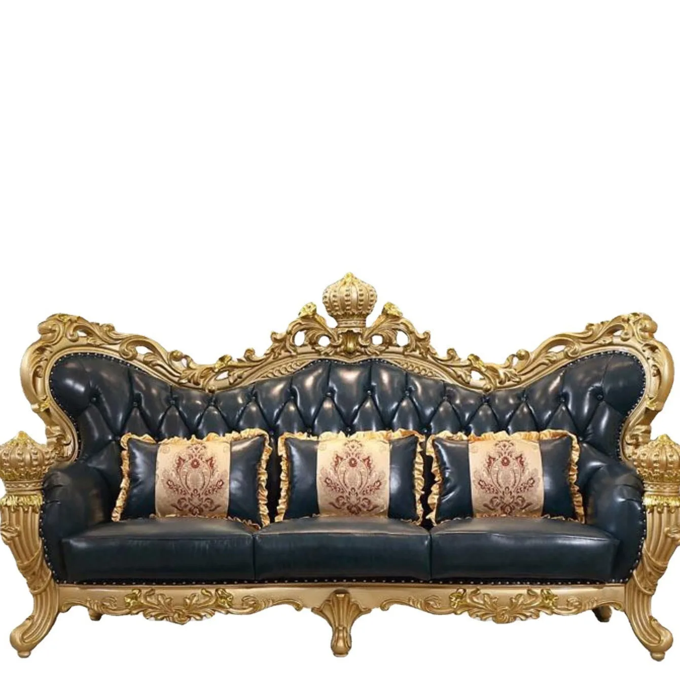 

Villa large-scale high-end living room solid wood double-sided carved crown champagne gold European-style first-layer