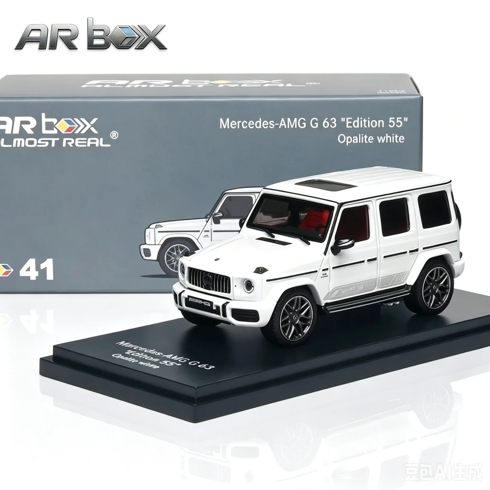 AR Box 1:64 AMG G 63 55th Anniversary Schwarz-Weißes Legierungsautomodell, Sammlerstück für Erwachsene, Festtagsgeschenke, Männerspielzeug.