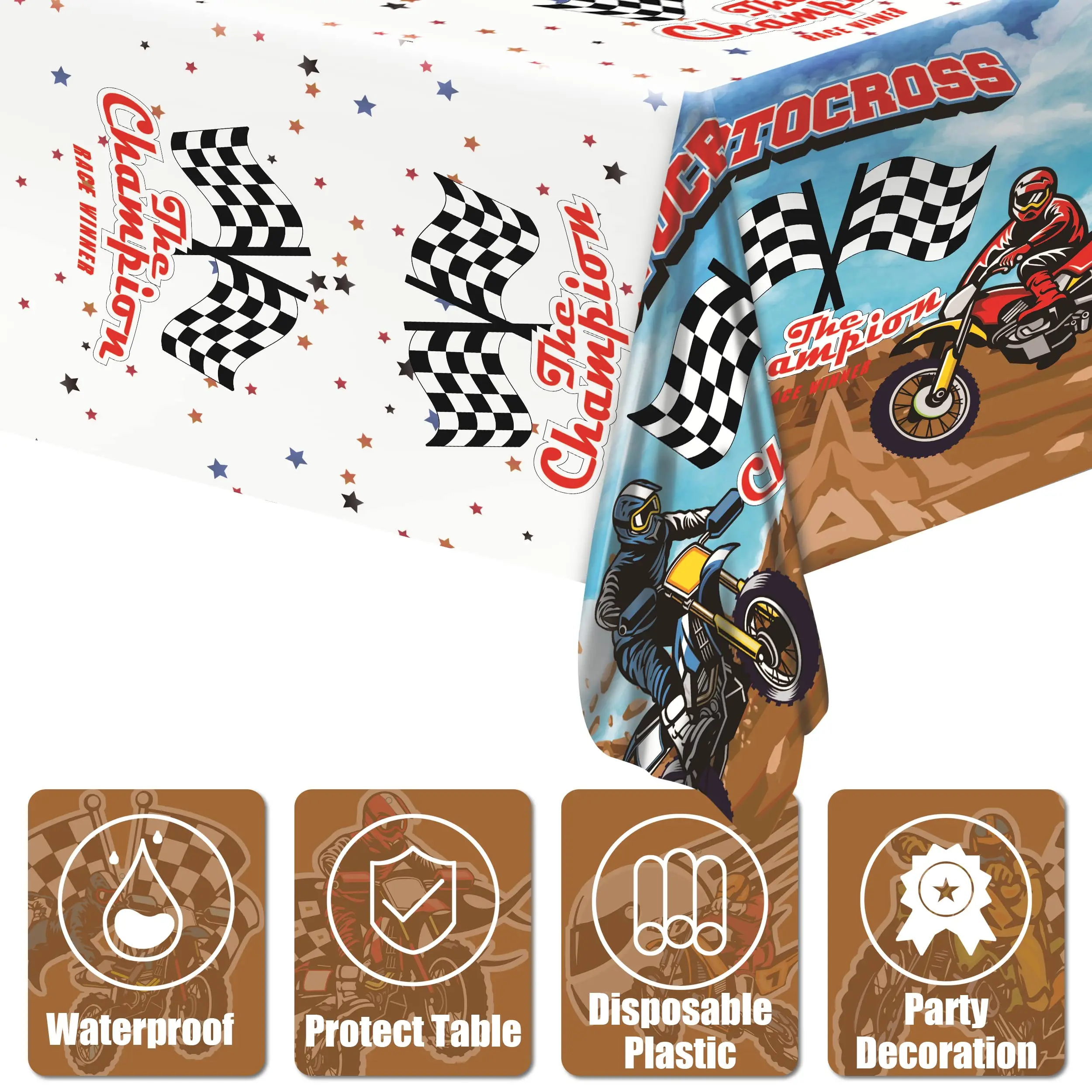 Bike Tablecloth Motocross Birthday Party Decoration Motorcycle Race Car Theme Decor Disposable Plastic Table Cover