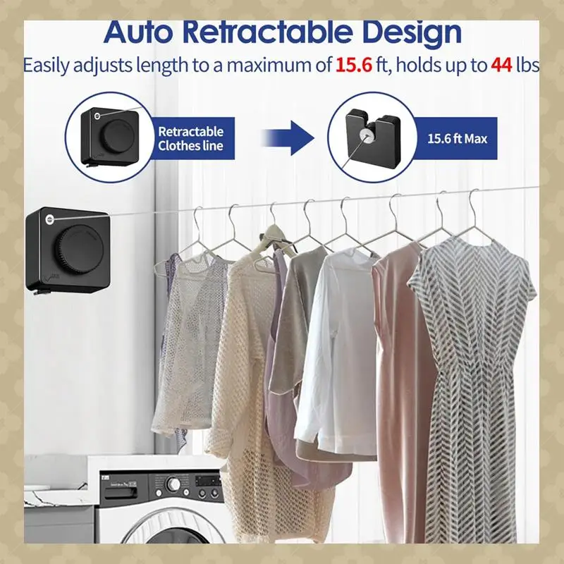 

AB45 Retractable Clothesline Indoor Outdoors,14Ft Heavy Duty Clothes Drying Laundry Line, Wall Mounted Clothesline