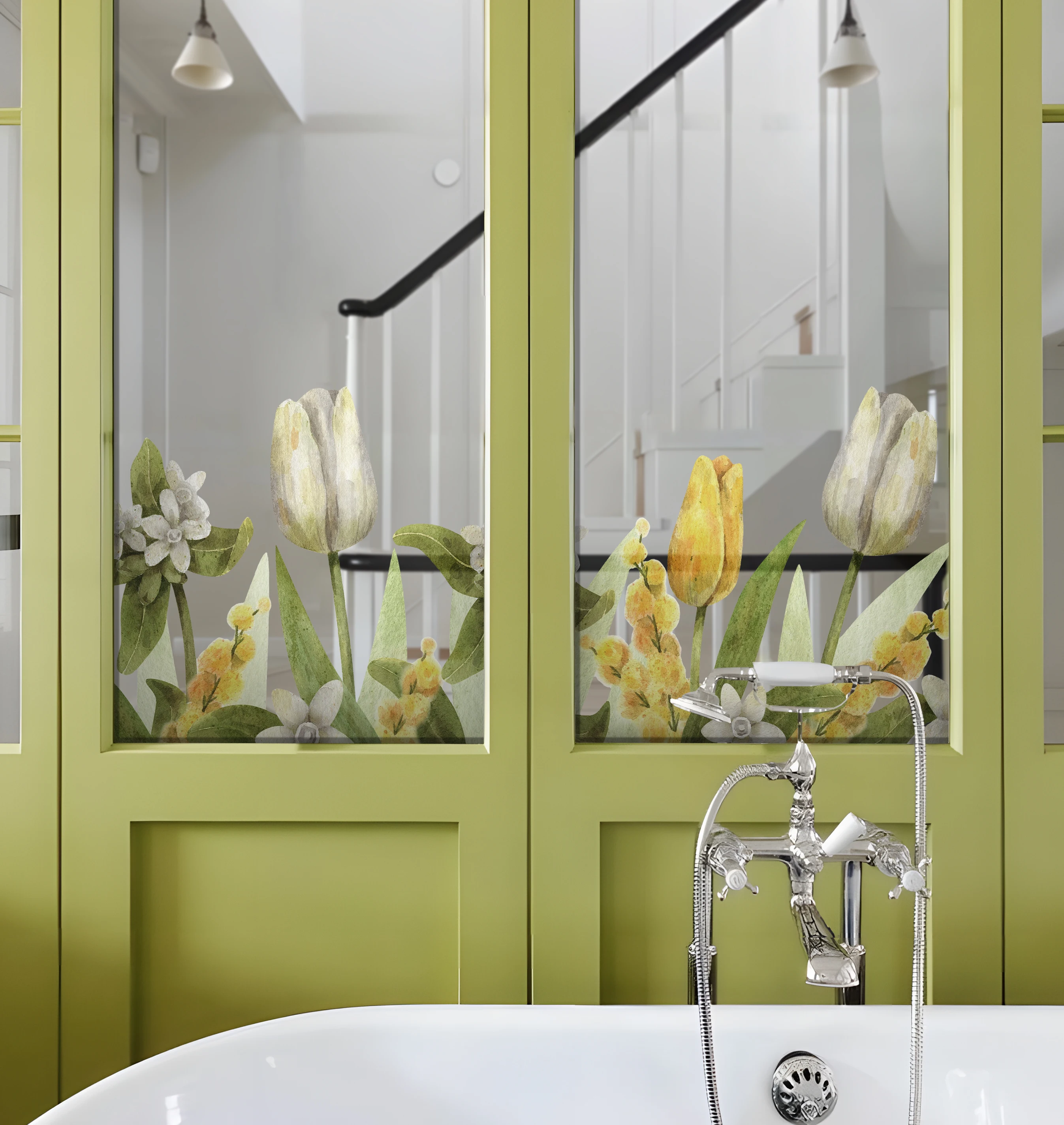 

Spring Tulip Flower Window Cling, Floral Static Glass Film, No Adhesive Removable Sticker for Door or Mirror