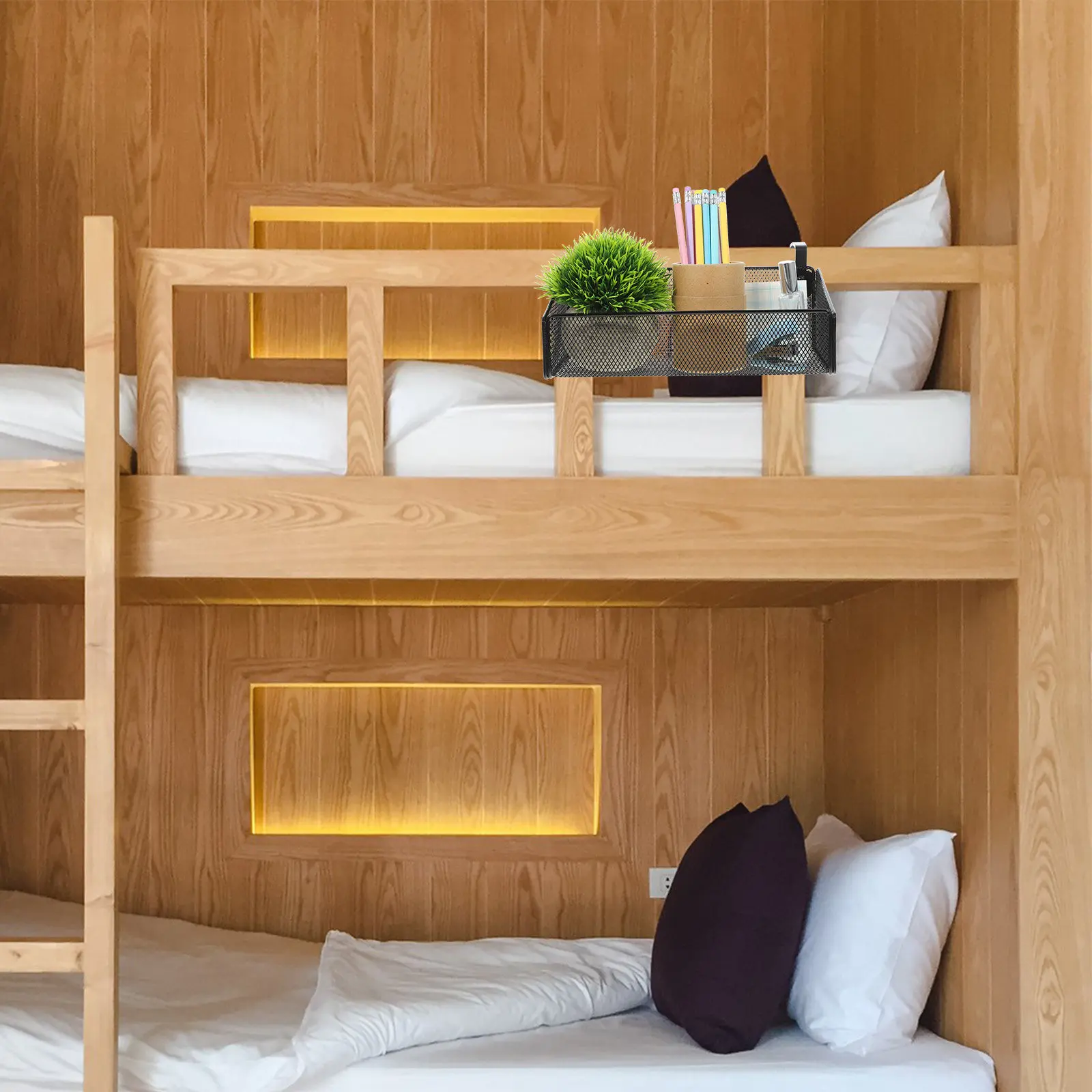 Metal Hanging Storage Basket Bedside Dormitory Organizer Basket for Phone Books Snacks Magazines Controllers Home
