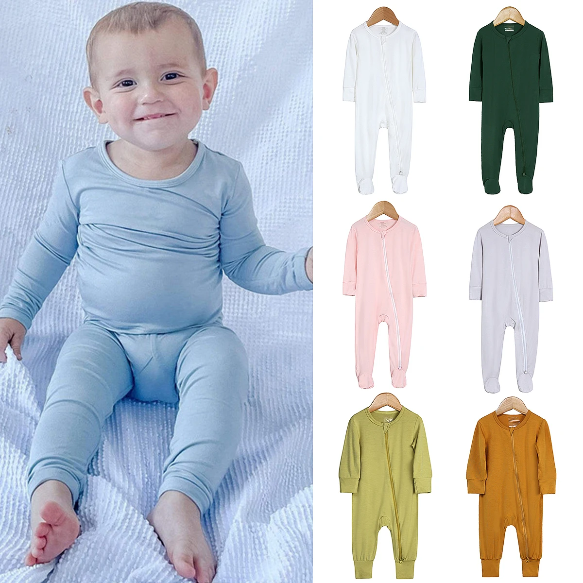 

Bamboo Baby Pajama Newborn Boys Girls Zipper Jumpsuit Toddler Solid 3 to 6 12 18 Months Footed Pijamas Birthday Gift Pyjamas