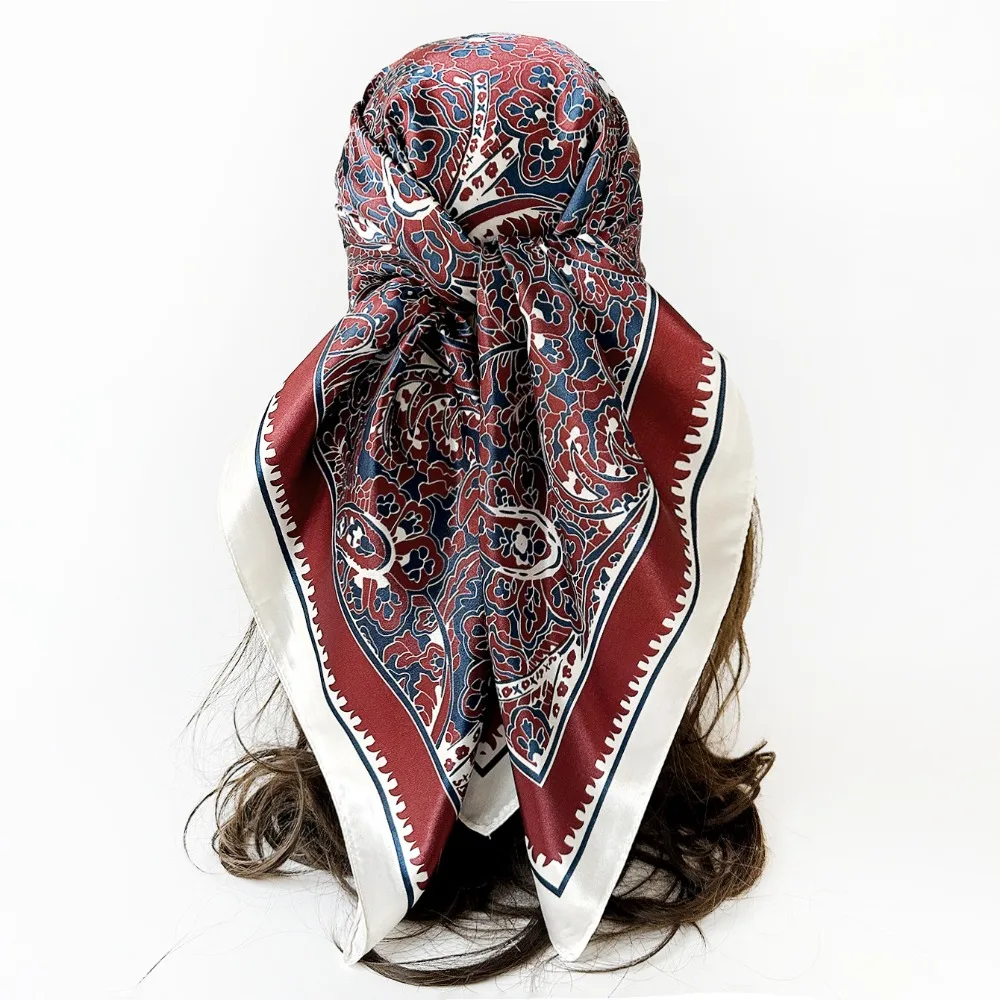 Silky Smooth Women's Headscarf Cashew Flower Pattern Breathable Arabic Square Scarf Versatile Sun Protection Middle East Shawl view 2