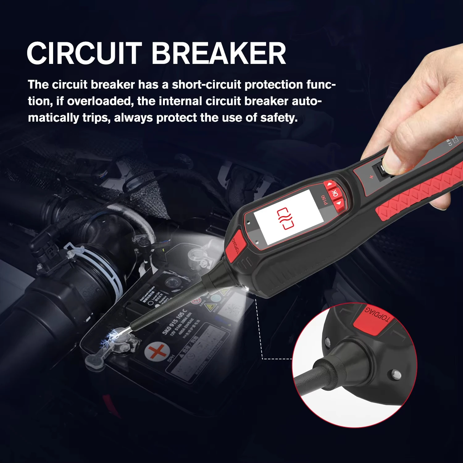 Topdiag P150 اختبار كهربائي للسيارات 6 فولت-30 فولت ، قطاع دارة قصيرة مكتشف أداة السيارات جهاز فحص الدائرة الكهربائية أدوات جهاز قياس الجهد الكهربائي #5