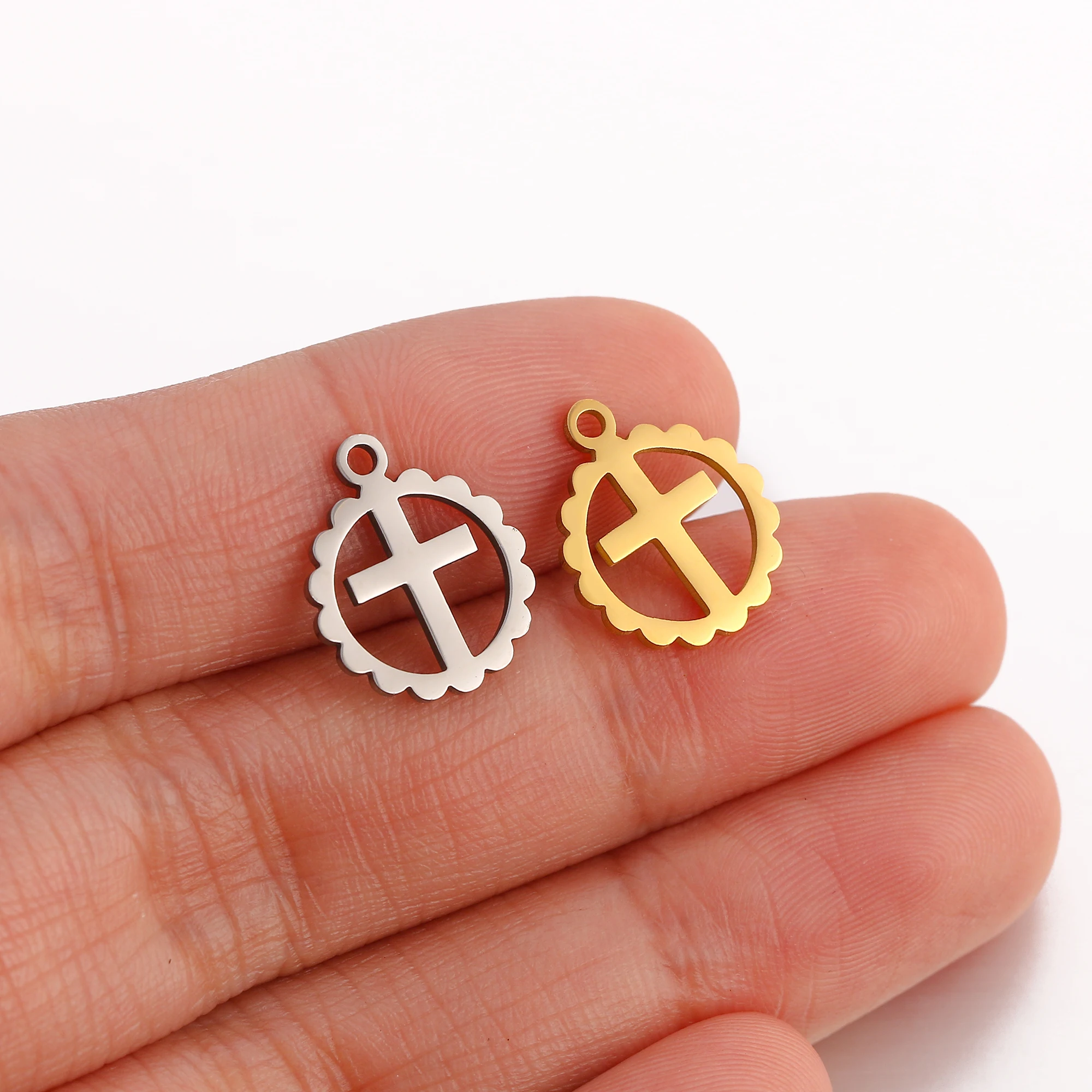 5pcs/Lot Stainless Steel Cross Charms Diy Earrings Necklace Bracelet Virgin Mary Charms for Jewelry Making Supplies Wholesale