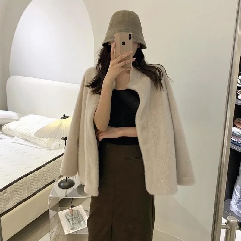 Women Light Luxury Stand-up Collar Winter New Fur One-piece Mink Fur Coat Mink Drop-shoulder Fashion Casual Style Luxury