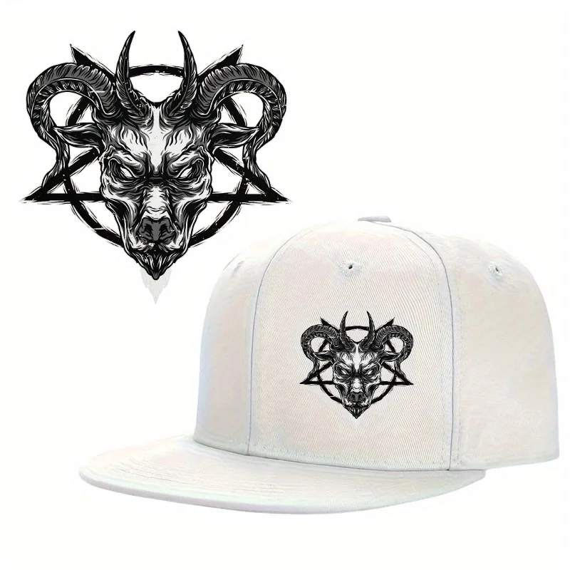 1pc Fashion Flat Brim Hip-Hop Cap, Satan And Goat Design Printed Baseball Cap, Cool Trendy Street Versatile Street Dance Hat