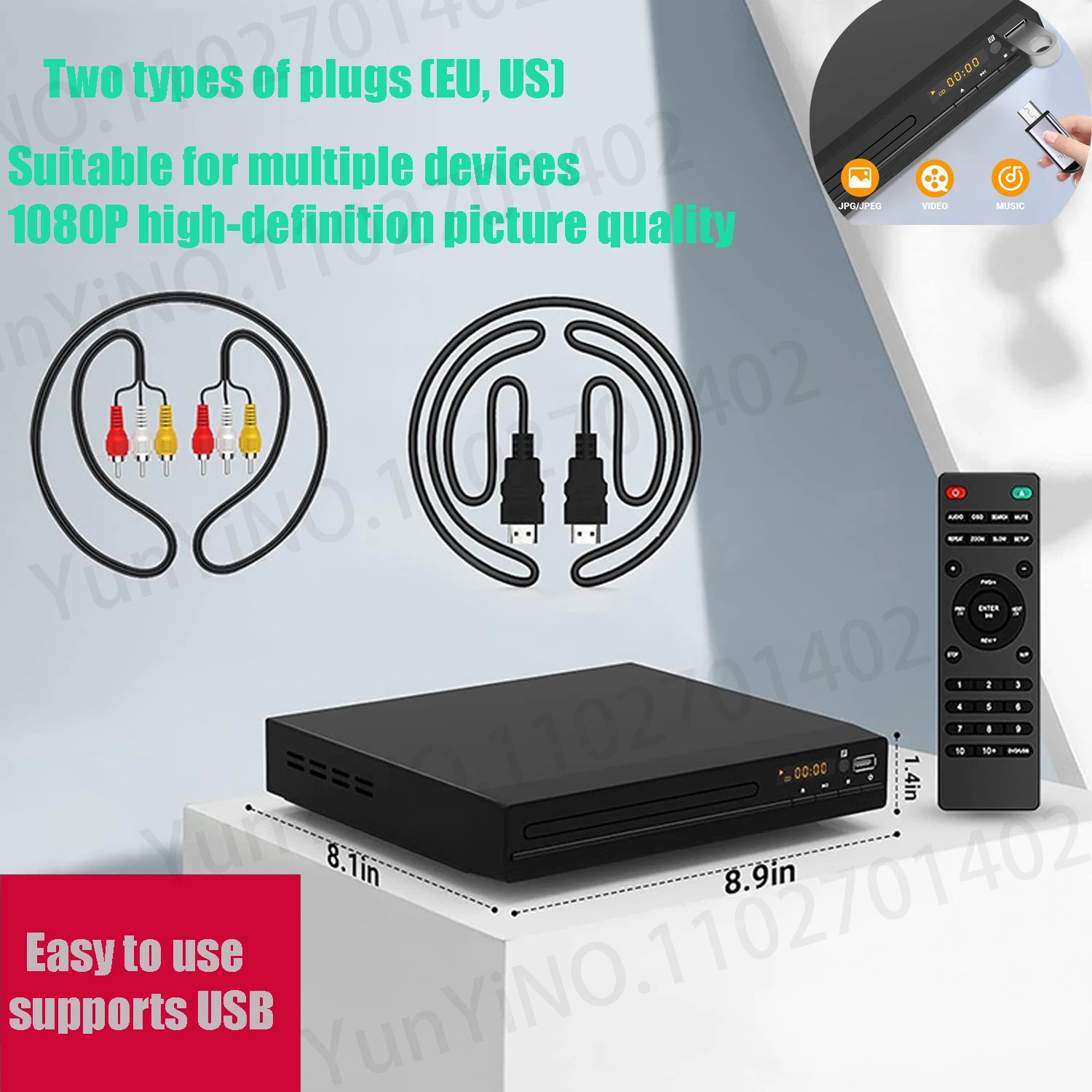 

DVD 238 Player Home HD Multimedia DVD With Remote Control Player Box For Supports 1080P HD TV CD Players Home Theater Systemsl