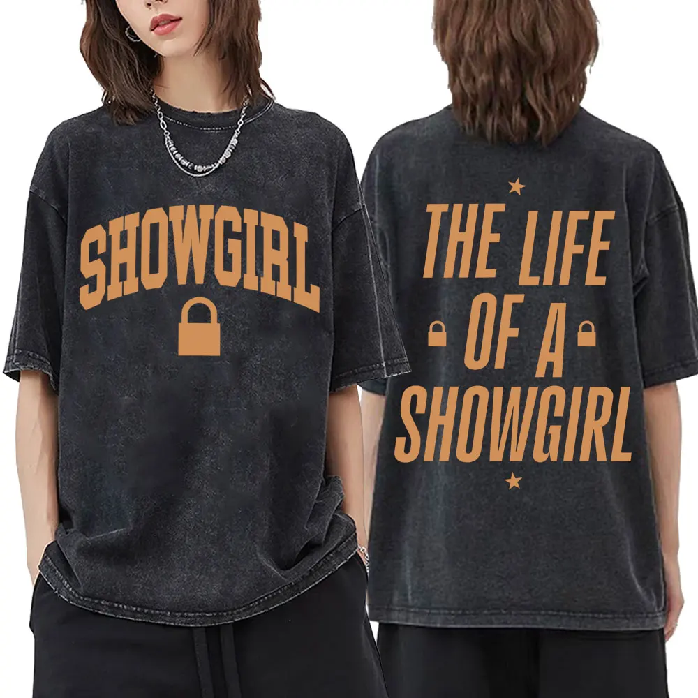 

The Life of A Showgirl Album 2025 Merch T Shirts Men Women Fashion Washed Vintage T-shirt Unisex Casual 100% Cotton Tee Shirt