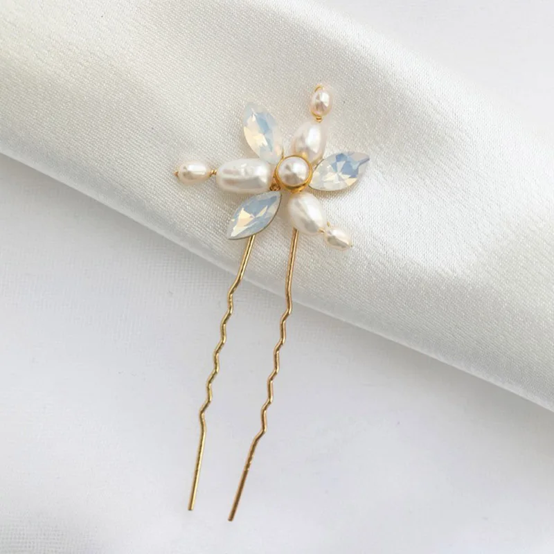 Handmade Bridal Hair Pins Clips Freshwater Pearls Women Jewelry Pieces Gold Color Wedding Jewelry Accessories