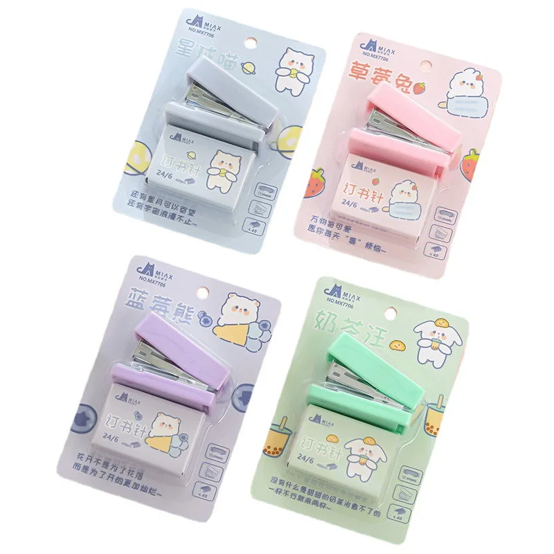 Imagem -05 - Kawaii dos Desenhos Animados Animais Mini Grampeador Portátil Conjunto com 400 Peças Grampos Papel Pasta Papelaria Escritório Ferramentas de Ligação