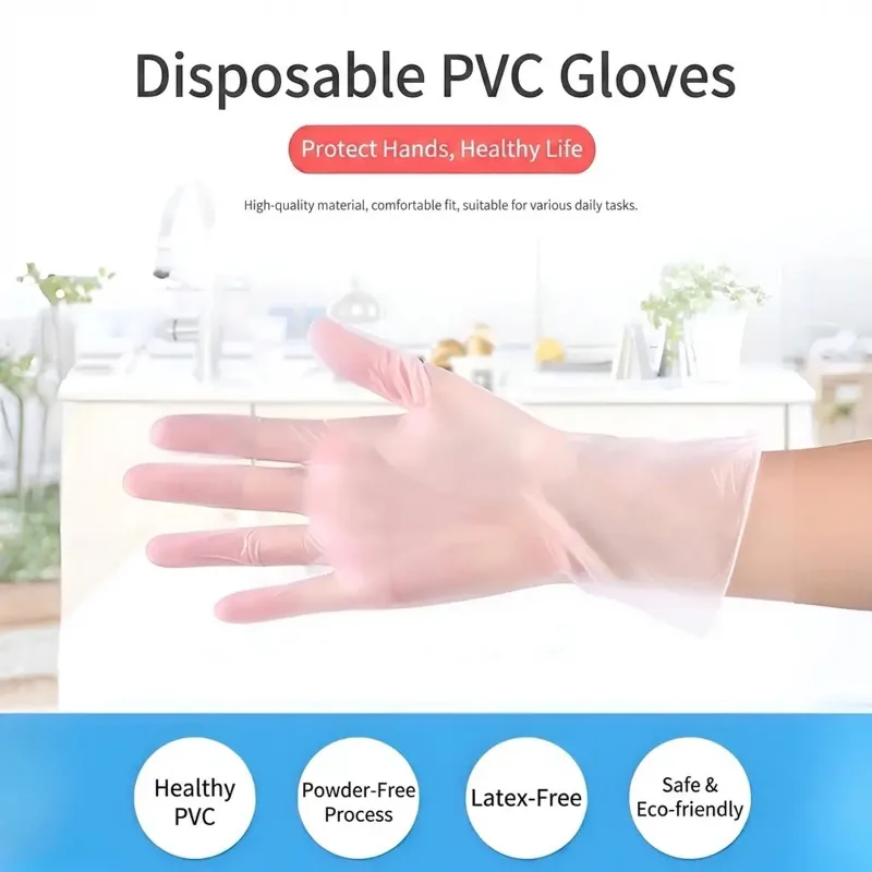 Disposable PVC Gloves 100 Pcs Transparent Perfect Hand Fit For Household Dental Hair Car Pet Kitchen