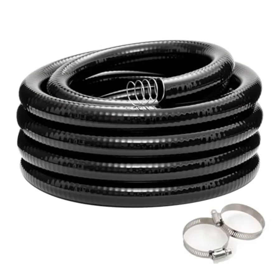 

3/4 x 50ft High Pressure Black Wire Water Tubing PVC Vinyl Suction Hose Flexible Drain Tube for Pond Marine Bilge Pump with 2 C