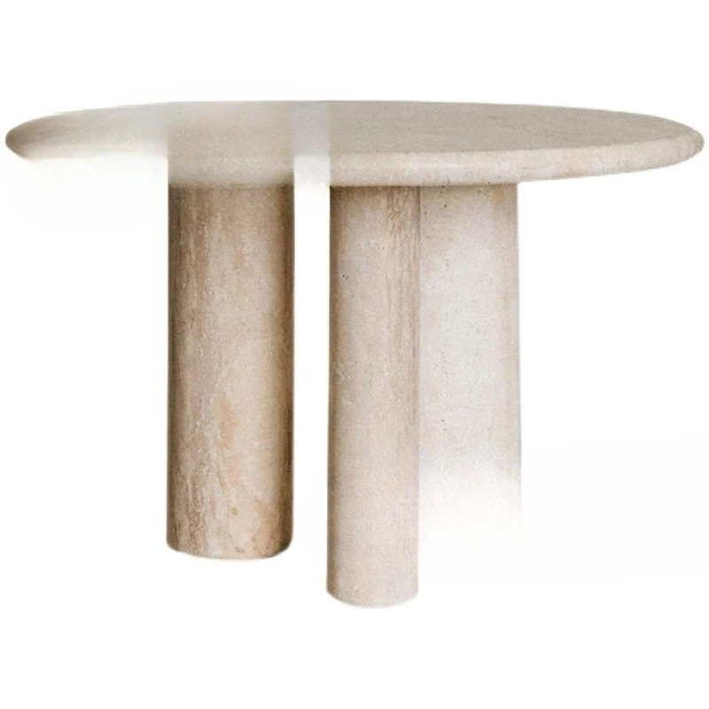 

Nordic simple natural travertine dining table round wabi-sabi style small apartment table