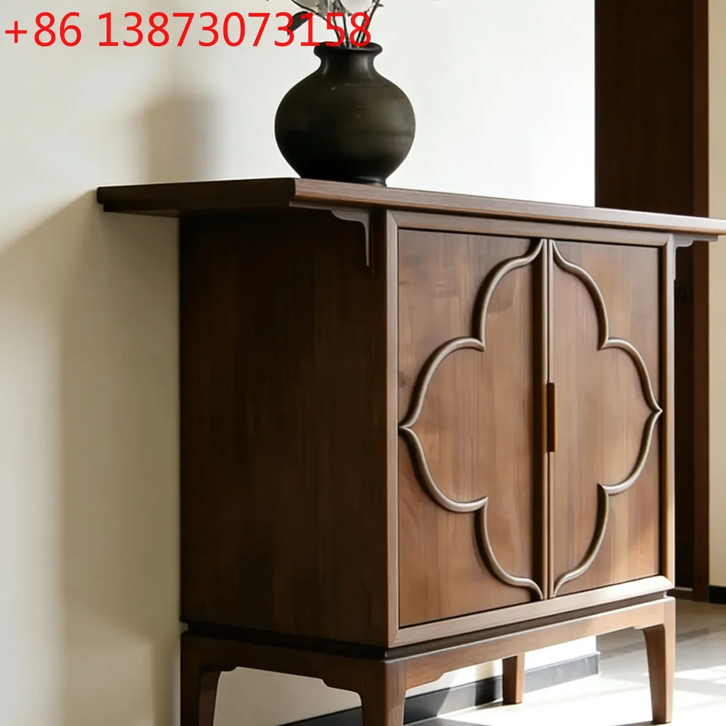 New Chinese-style North American black walnut begonia flower entrance cabinet Song-style aesthetic entrance platform