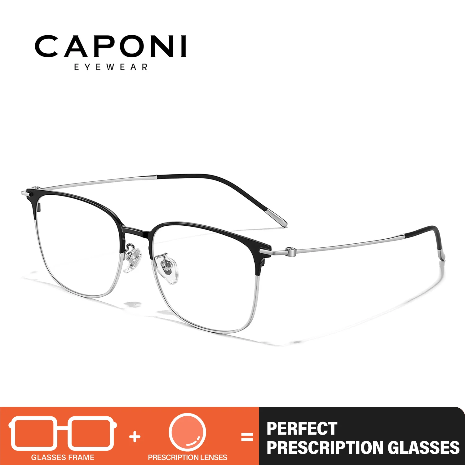 CAPONI Prescription Man Glasses Ultralight Titanium Anti Blue Ray Myopia Eye Glasses Photochromic Optical Eyeglasses PJ36404
