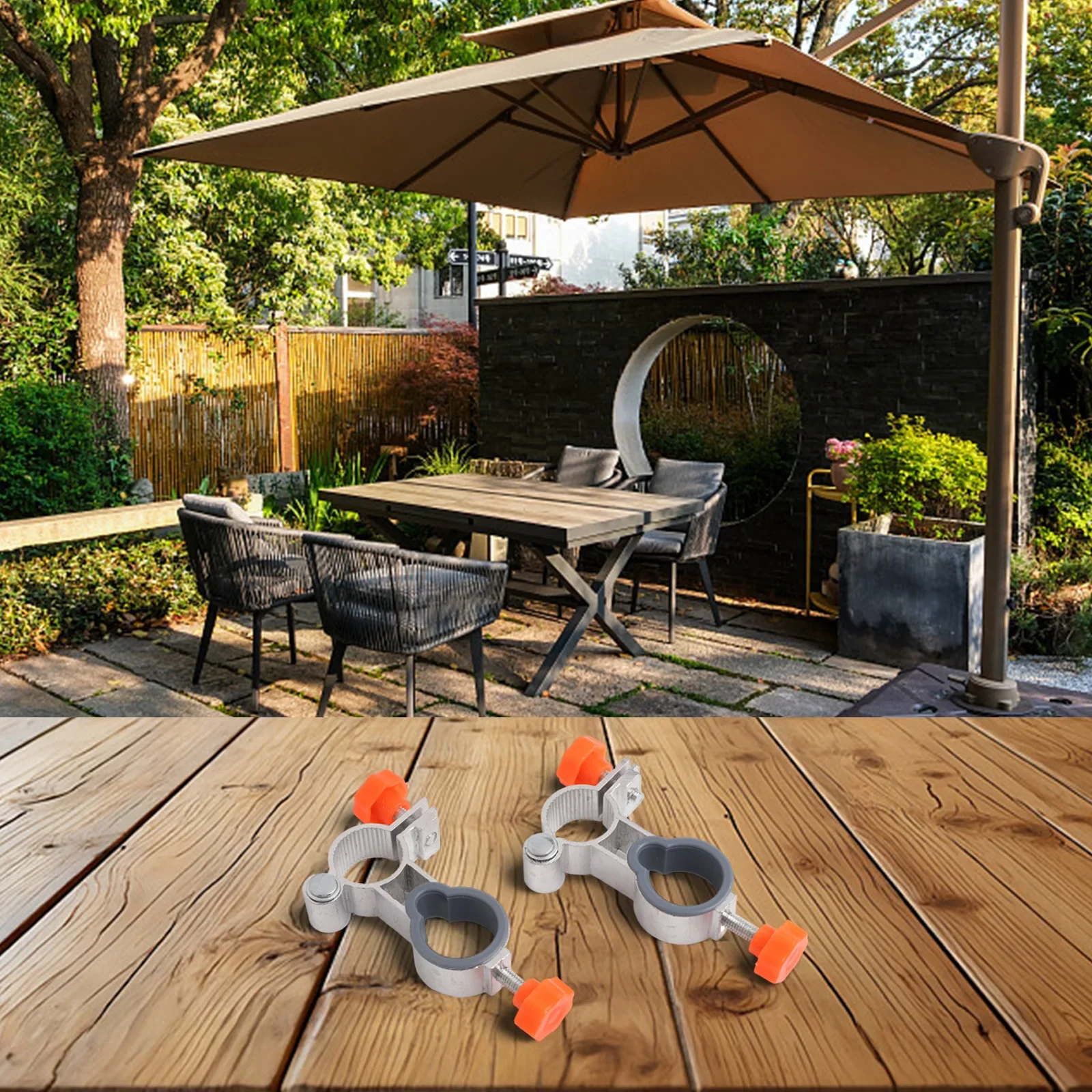Aluminum Clip On Mount For Umbrella 2 Pcs For Garden Chair Parasol Support On Outdoor Patio Balcony Deck Applications