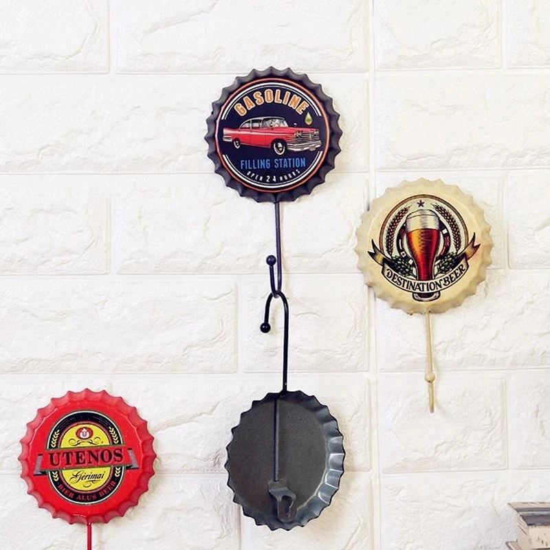 Hanger Hook Retro Metal Beer Bottle Cap Sign Wall Hook Bar Pub Clue Decoration Bottle Cap Wall Decor